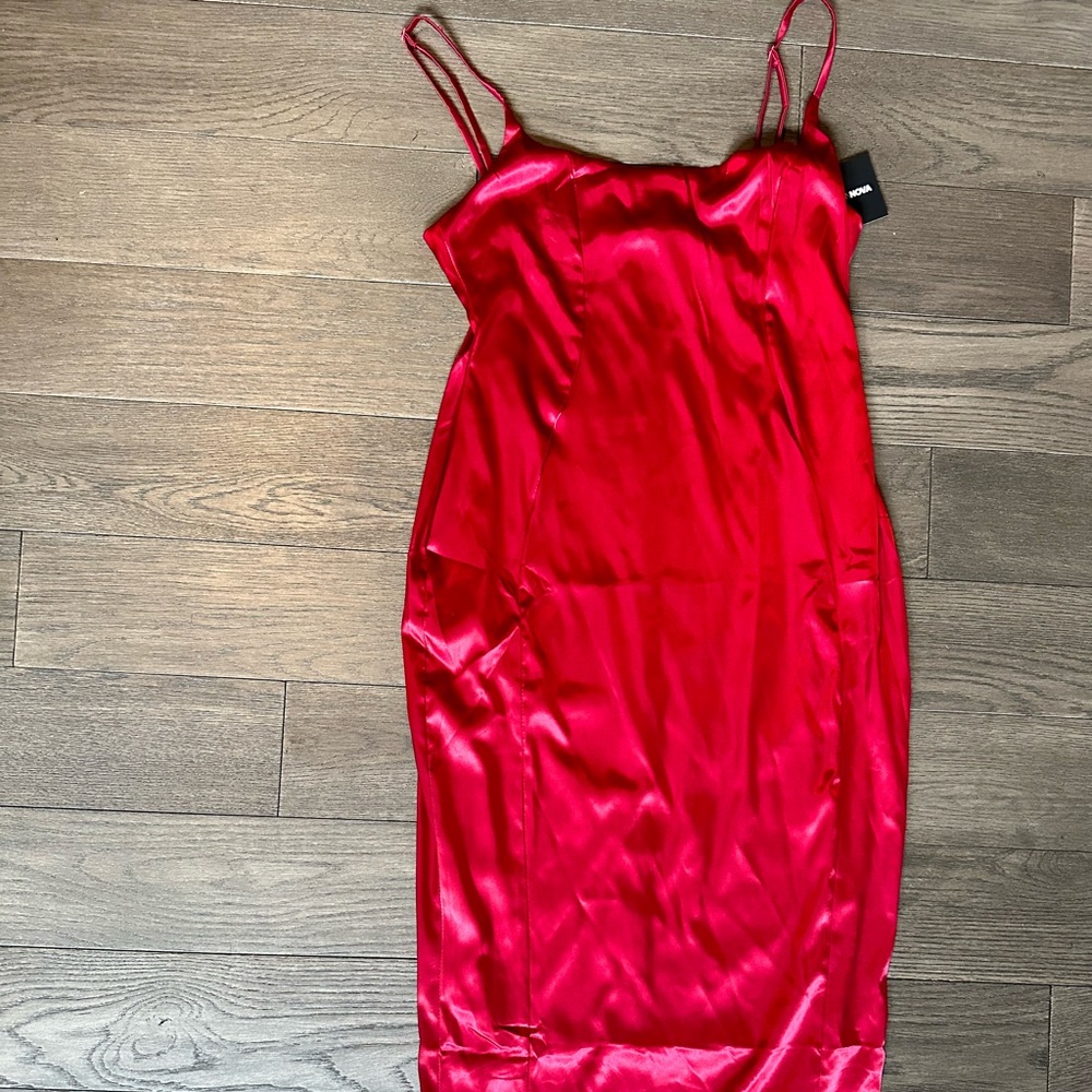 NWT Fashion Nova Red Satin-Like Midi Dress Size L